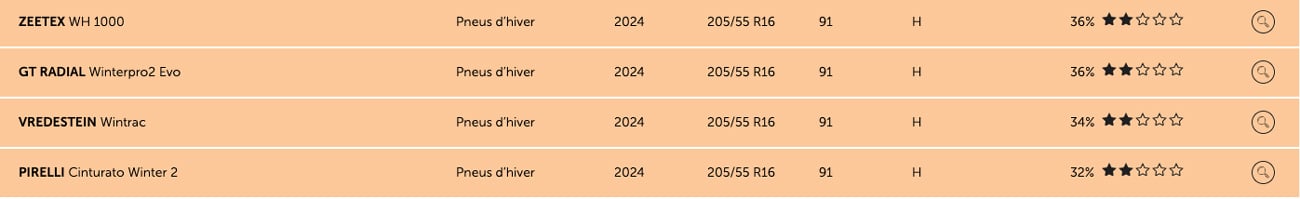 Pneus hiver 2024 recommandés avec réserve